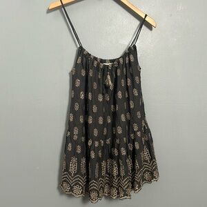 Ruby Yaya Grey Gold Eyelet Stitch Cold Sleeveless Layered Mini Dress size S